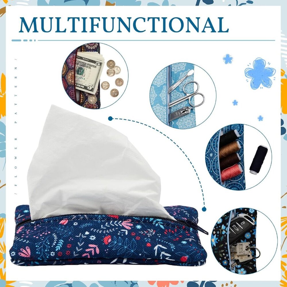 Set of 5 Floral Travel Tissue Pouches - Portable & Stylish Organizer - Picture 4 of 6